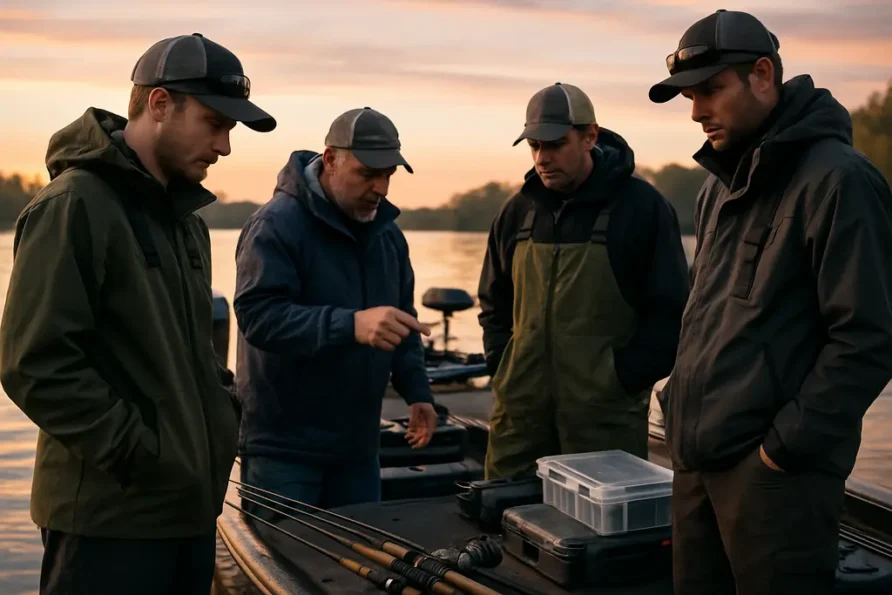 Large Tournament Tips shown by a catfish crew preparing rods and gear before launch