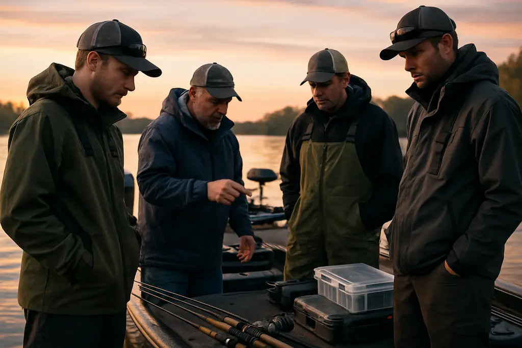 Large Tournament Tips shown by a catfish crew preparing rods and gear before launch