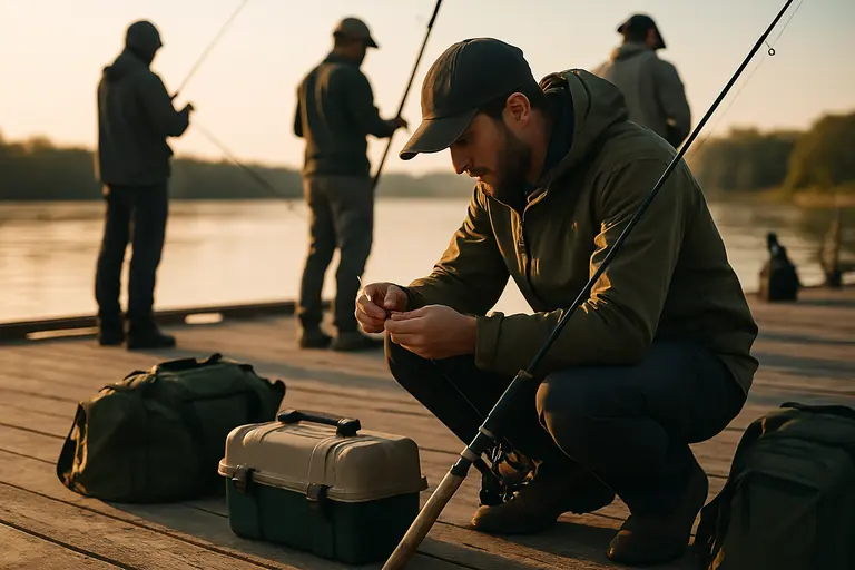 Angler checking cables and electronics connections on a boat before launching