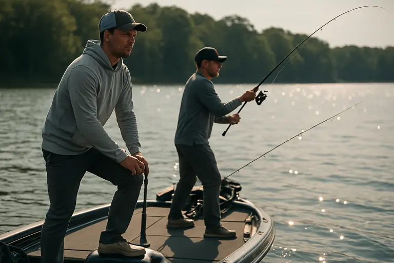 Angler lowering the rod tip while working a topwater lure back to the boat