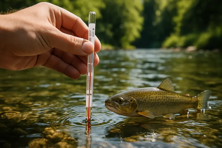 Freshwater angler studying current seams in a clear stream